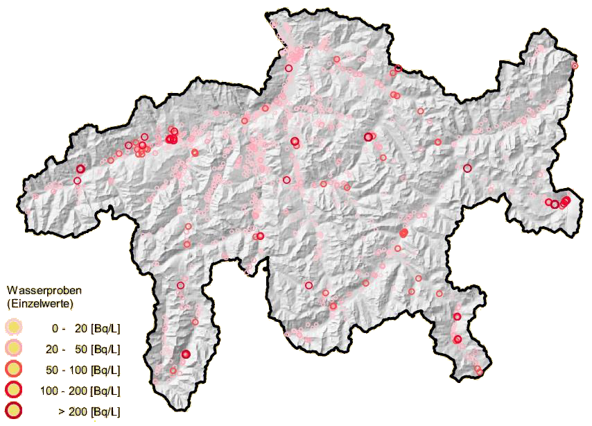 Radon in Wasserproben aus Graubünden